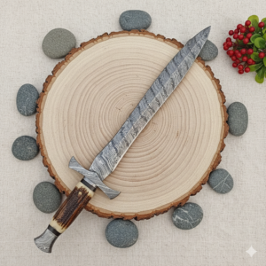 Handmade Damascus Real Short Sword with Sheath