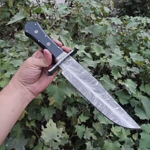 VKY KNIVES Hand-Forged Damascus Fixed Blade Bowie Knife with Micarta Handle - Hunting & Survival