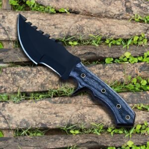Heavy Duty Tactical Survival Fixed Blade Knife | Black Coated Full Tang Blade with Jimping | G10/Micarta Handle | Hunting, Camping, and Field Knife